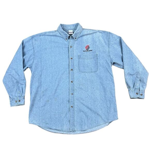 True Fan Sportswear Other - Vintage Portland Trail Blazers Embroidered  Denim button Down
